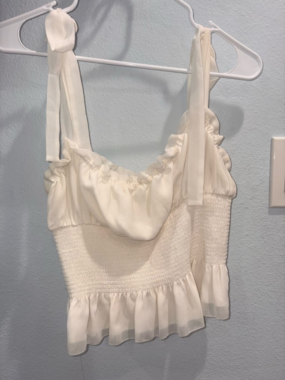 Wilfred Cream Smocked Peplum Cami with Tie Straps